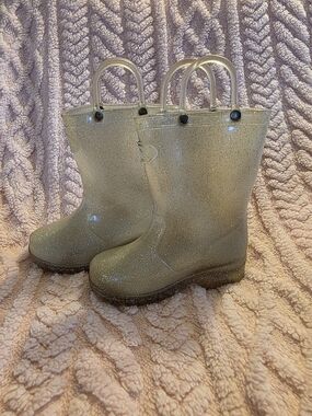 Glittery Clear Light Up Rain Boots with Handles Kids Size 7